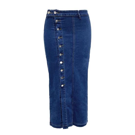 Damen Jeansrock Hohe Taille Knopfleiste Einfarbig Midi-Rock Unregelmäßiger Schlitz XL dunkelblaue von Joom DACH