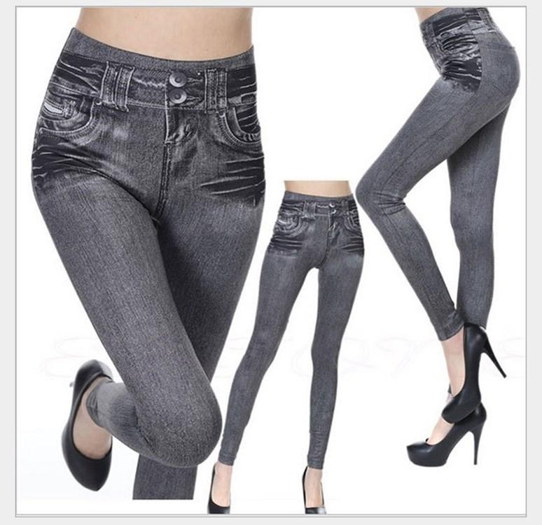 Damen-Jeggings, 3D-bedruckte Denim-Jeans-Leggings, schmale Hose, formende Röhrenjeans in voller Länge, hohe Taille, Bauchkontrolle, Bleistifthose, Damen-Leggins S/M grau von Joom DACH