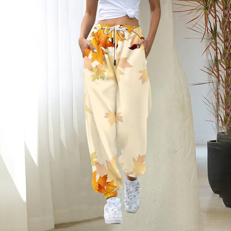 Damen Jogginghose Baggy High Waist Jogginghose Übergröße mit Taschen Bedruckte Hose Hose für Damen XXXL gelb von Joom DACH