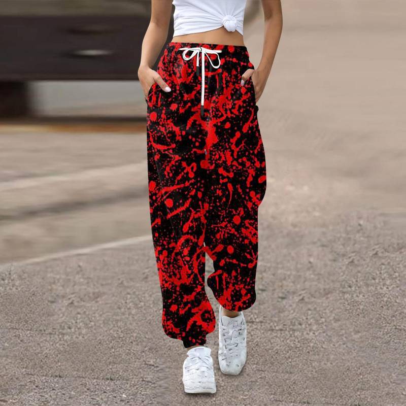 Damen Jogginghose Baggy High Waist Jogginghose Übergröße mit Taschen Bedruckte Hose Hose für Damen XXXL schwarz von Joom DACH
