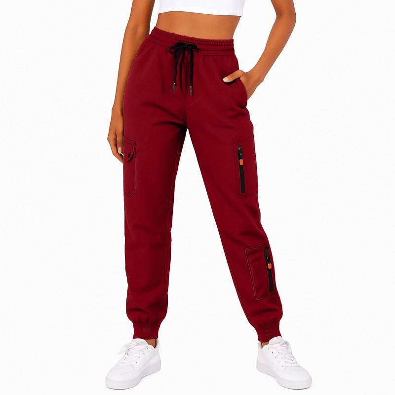 Damen Jogginghose Herbst High Waist Hose Kordelzug Workout Jogger mit Taschen M weinrot von Joom DACH