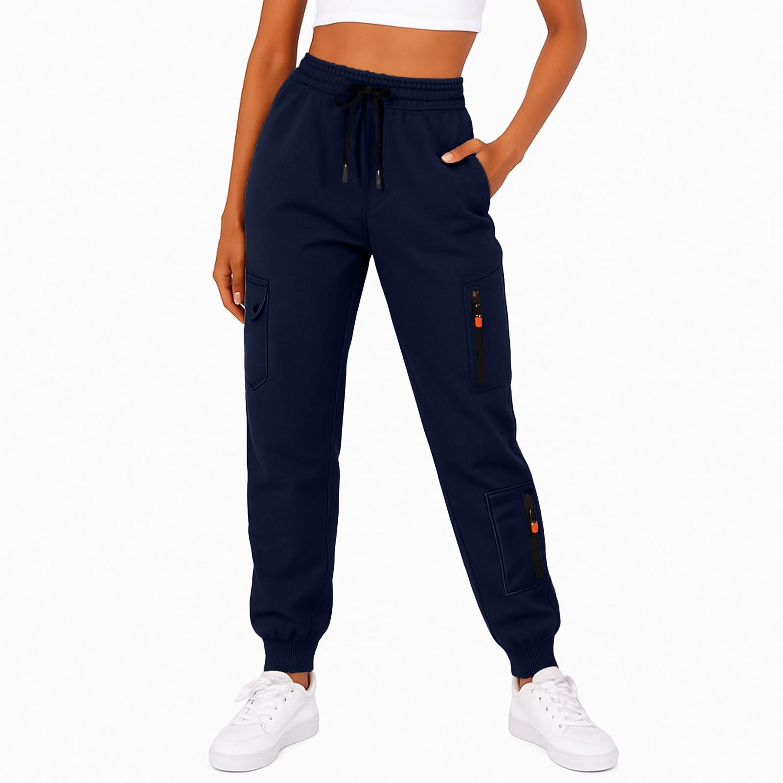 Damen Jogginghose Herbst High Waist Hose Kordelzug Workout Jogger mit Taschen S dunkelblau von Joom DACH
