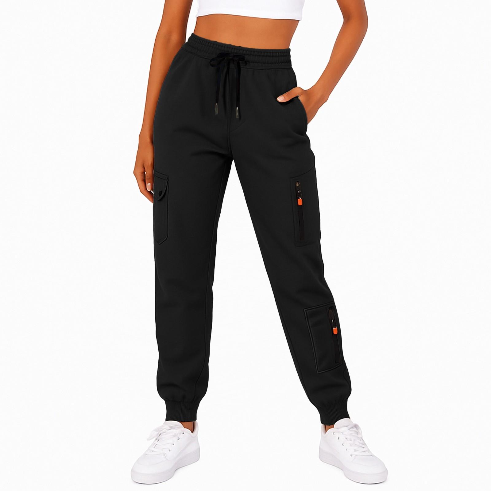 Damen Jogginghose Herbst High Waist Hose Kordelzug Workout Jogger mit Taschen XL schwarz von Joom DACH