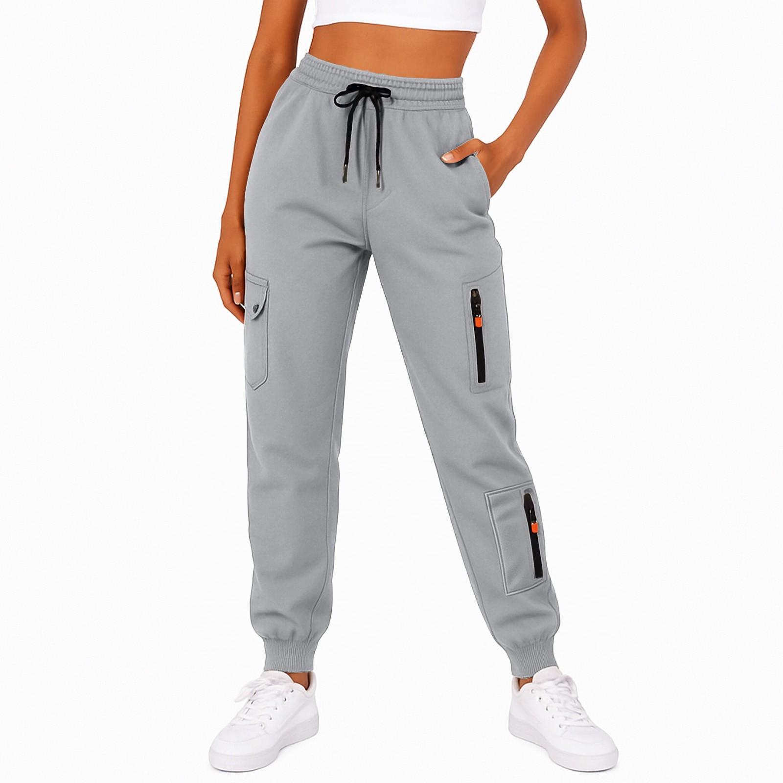 Damen Jogginghose Herbst High Waist Hose Kordelzug Workout Jogger mit Taschen XL hellgrau von Joom DACH