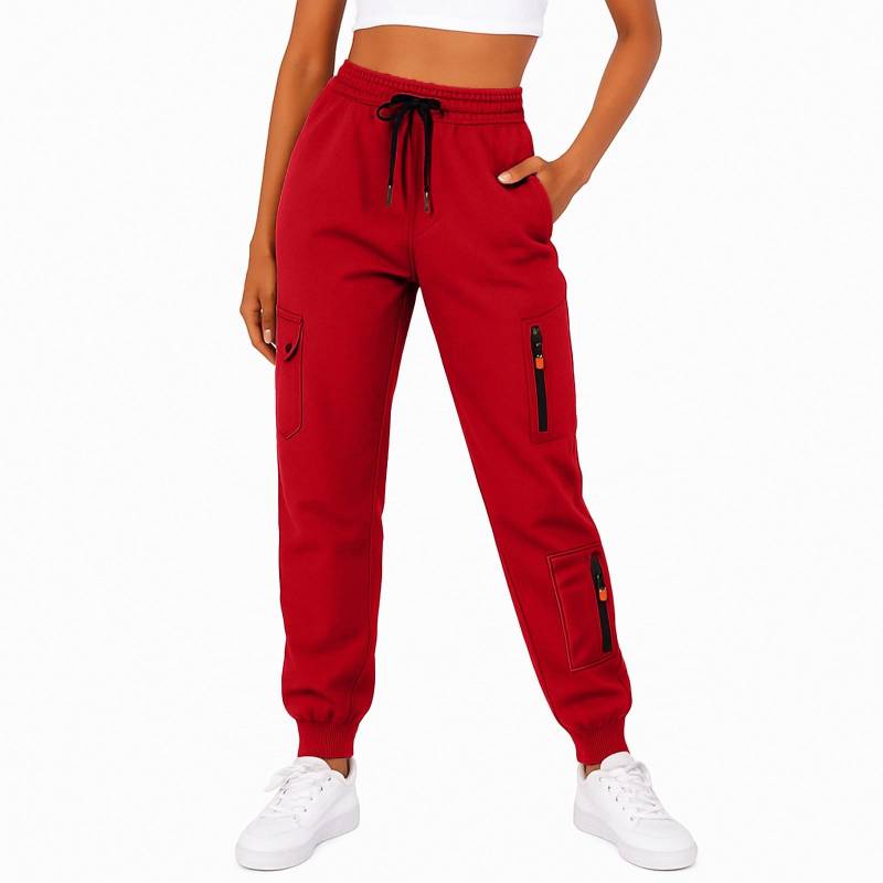 Damen Jogginghose Herbst High Waist Hose Kordelzug Workout Jogger mit Taschen XXL rot von Joom DACH