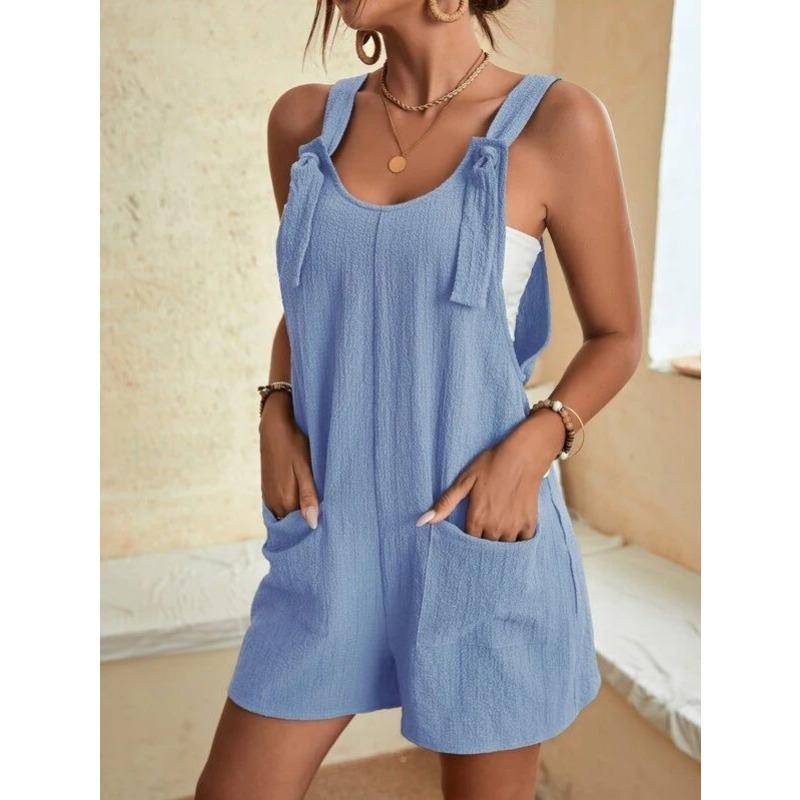 Damen Jumpsuit Sommer Casual Fashion Strapsshorts Jumpsuit Rückenfreie Hose L hellblaue von Joom DACH