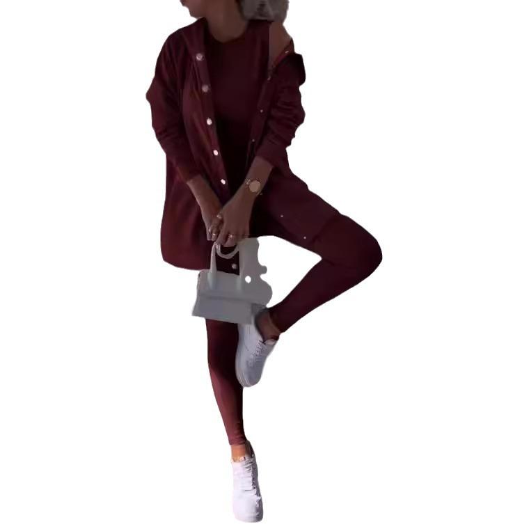 Damen Kapuzen-Cardigan-Set mit ärmellosem Oberteil und Leggings, lässiges Outfit für Frühling und Sommer 5XL von Joom DACH