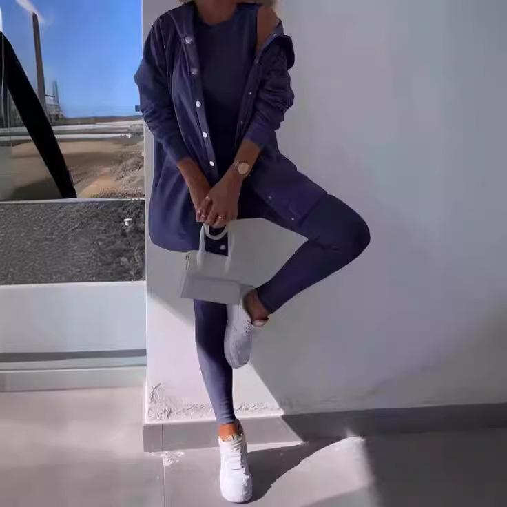 Damen Kapuzen-Cardigan-Set mit ärmellosem Oberteil und Leggings, lässiges Outfit für Frühling und Sommer S dunkelblaue von Joom DACH