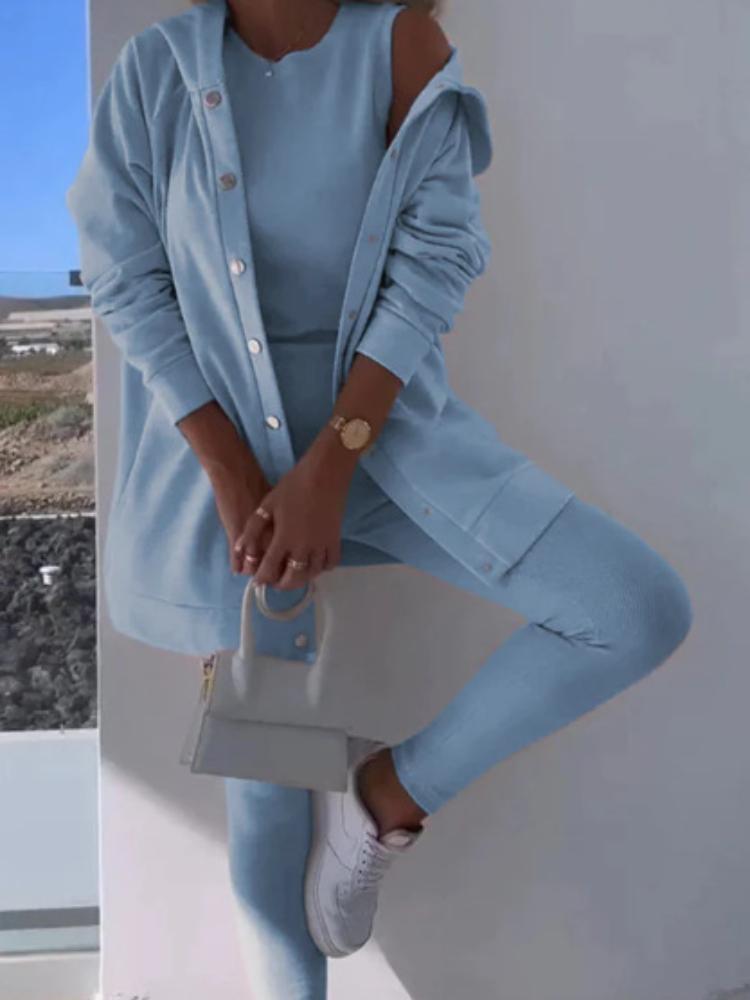 Damen Kapuzen-Cardigan-Set mit ärmellosem Oberteil und Leggings, lässiges Outfit für Frühling und Sommer S von Joom DACH