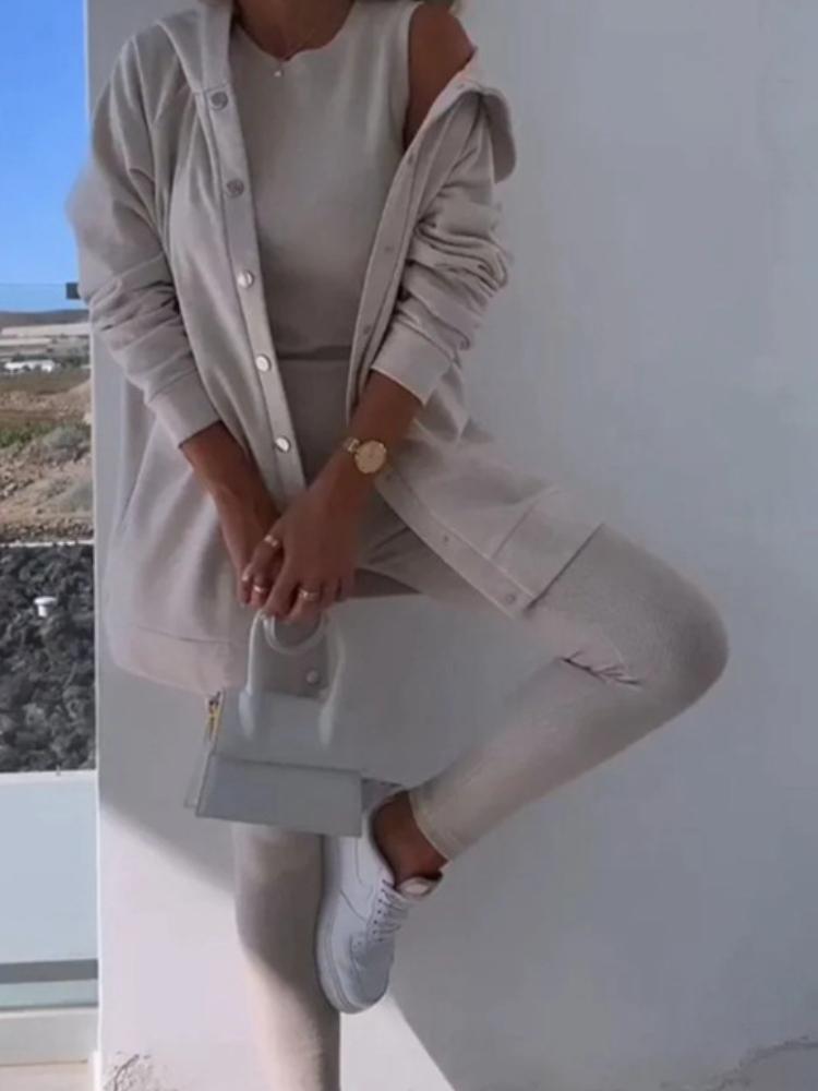 Damen Kapuzen-Cardigan-Set mit ärmellosem Oberteil und Leggings, lässiges Outfit für Frühling und Sommer XXXL von Joom DACH