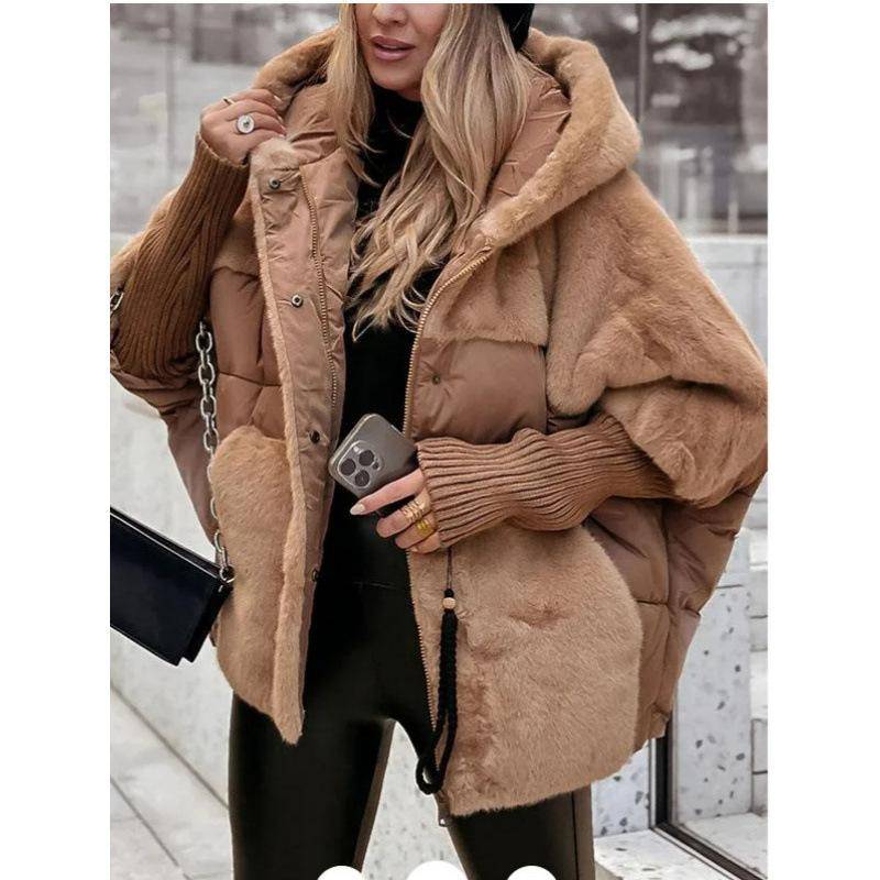 Damen Kapuzen Patchwork Warmer Mantel Herbst Wattierte Jacke Übergroße Oberbekleidung im Winter XXXL dunkle khaki von Joom DACH