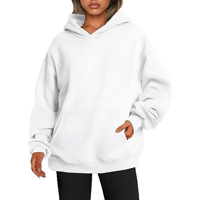 Damen-Kapuzenpullover, einfarbig, übergroß, locker, lässig, Fleece-Sweatshirt 2XL weiß von Joom DACH