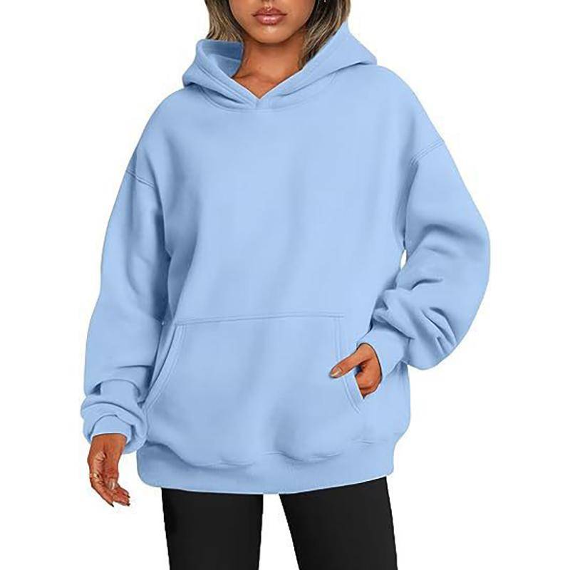 Damen-Kapuzenpullover, einfarbig, übergroß, locker, lässig, Fleece-Sweatshirt 5XL hellblaue von Joom DACH