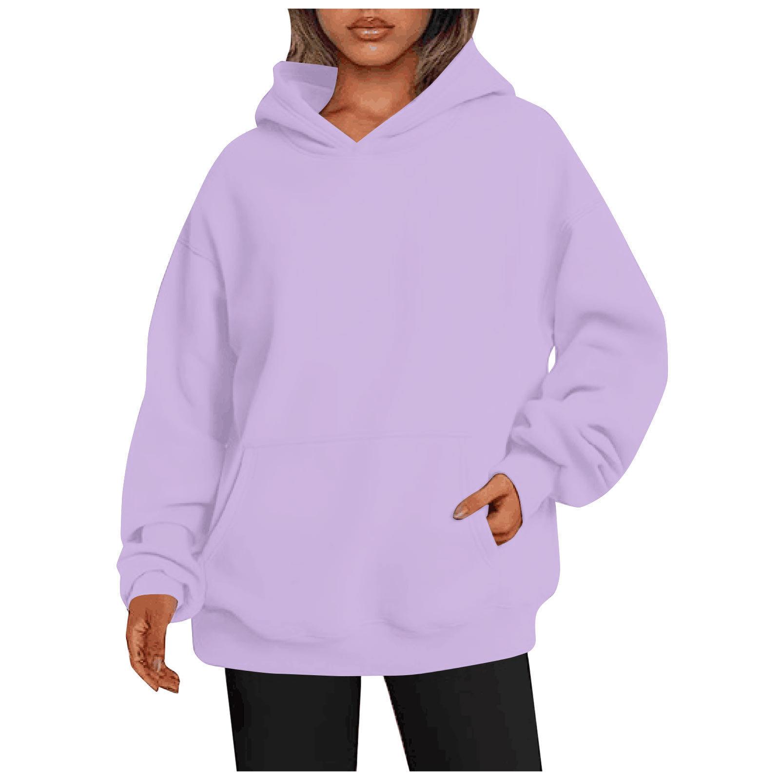 Damen-Kapuzenpullover, einfarbig, übergroß, locker, lässig, Fleece-Sweatshirt 5XL violett von Joom DACH