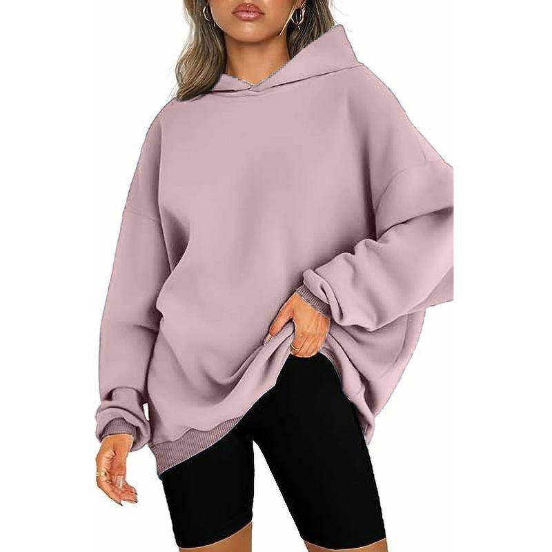 Damen-Kapuzenpullover, einfarbig, übergroß, locker, lässig, Fleece-Sweatshirt L licht lila von Joom DACH