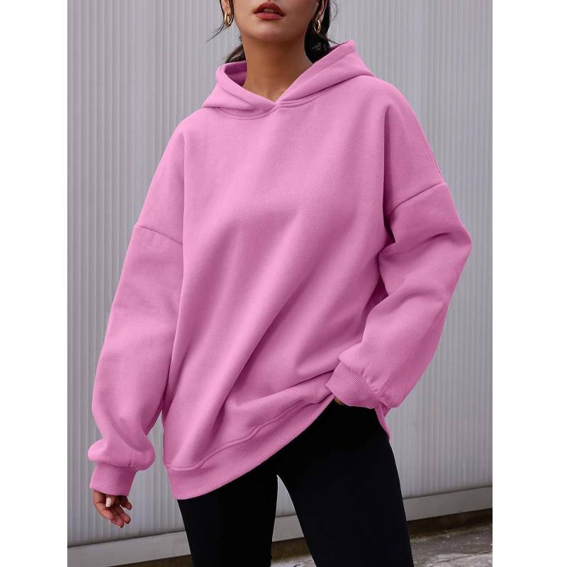 Damen-Kapuzenpullover, einfarbig, übergroß, locker, lässig, Fleece-Sweatshirt M rosa von Joom DACH