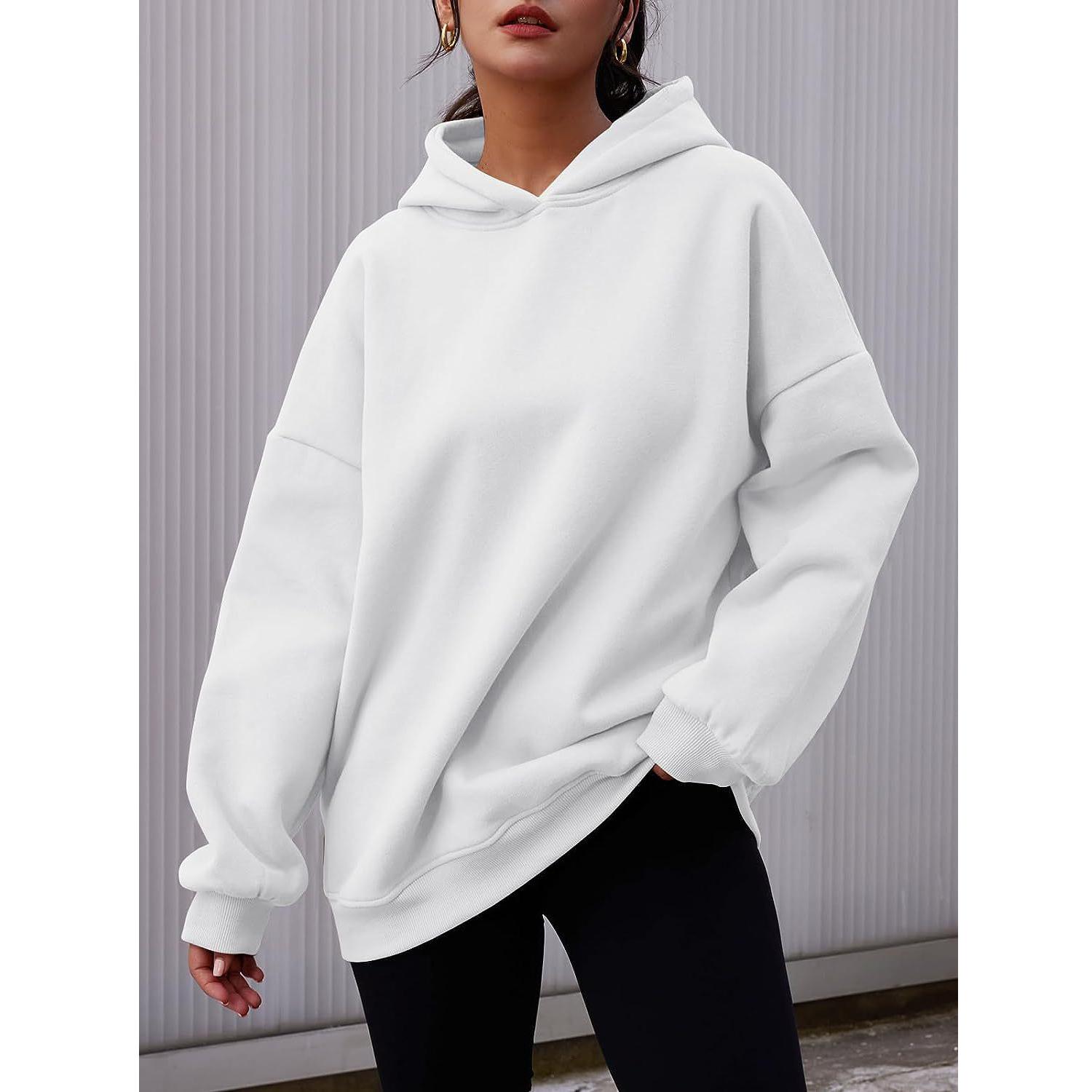 Damen-Kapuzenpullover, einfarbig, übergroß, locker, lässig, Fleece-Sweatshirt S weiß von Joom DACH