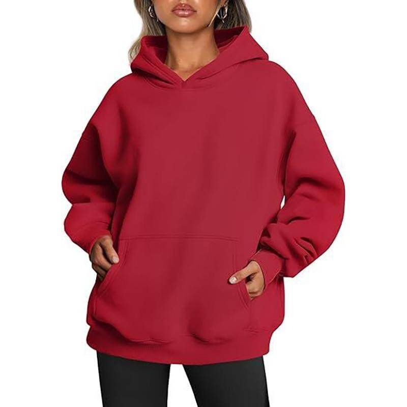 Damen-Kapuzenpullover, einfarbig, übergroß, locker, lässig, Fleece-Sweatshirt XL rot von Joom DACH
