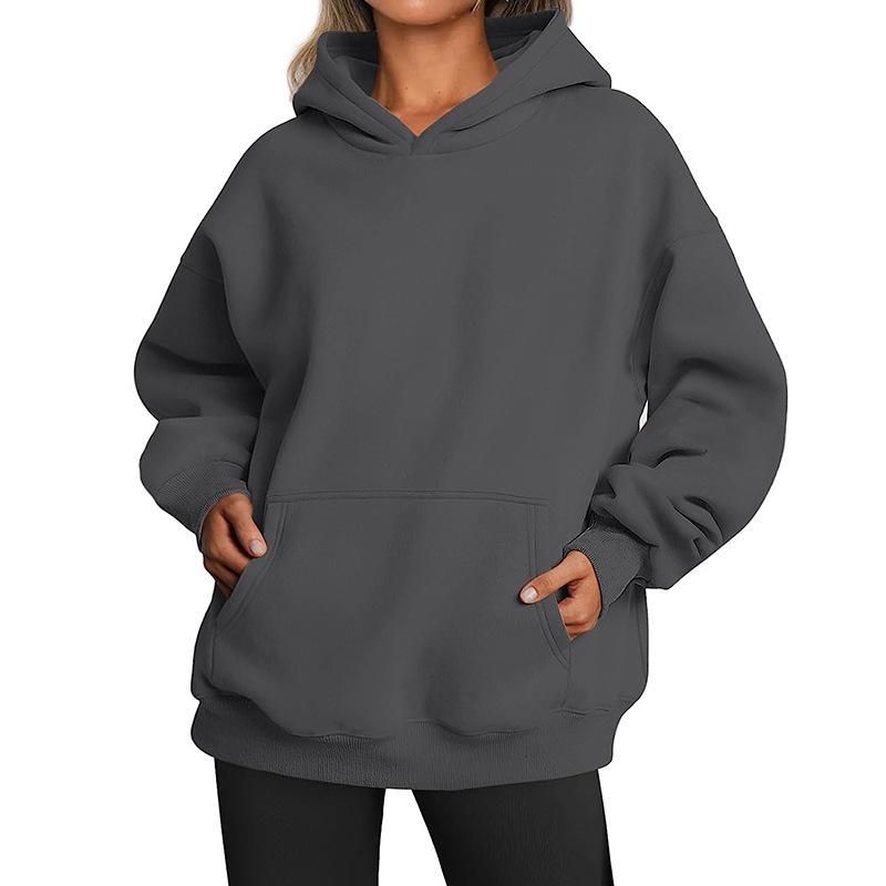 Damen-Kapuzenpullover, einfarbig, übergroß, locker, lässig, Fleece-Sweatshirt XS dunkelgrau von Joom DACH