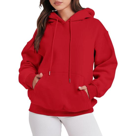 Damen Kapuzenpullover Kordelzug Pullover Fleece Sweatshirts Übergroß Langarm Kapuzentop XL rot von Joom DACH