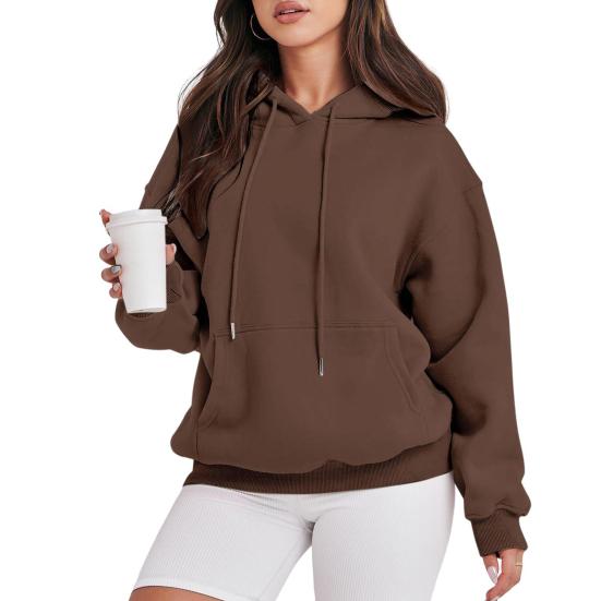 Damen Kapuzenpullover Kordelzug Pullover Fleece Sweatshirts Übergroß Langarm Kapuzentop XXXL kaffeebraun von Joom DACH