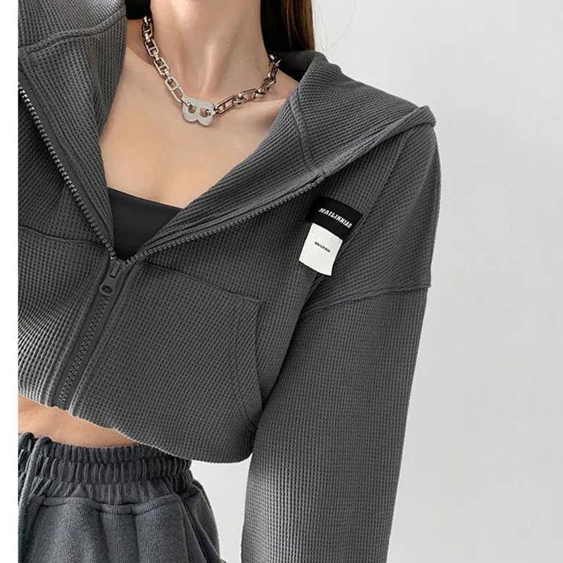 Damen Kapuzenpullover Kurz Sweatshirt Oversized Streetwear Hip Hop Harajuku Kapuzen Trainingsanzug Reißverschluss Jacke Cropped Sport Oberbekleidung M von Joom DACH