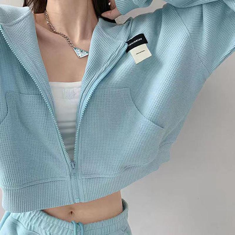 Damen Kapuzenpullover Kurz Sweatshirt Oversized Streetwear Hip Hop Harajuku Kapuzen Trainingsanzug Reißverschluss Jacke Cropped Sport Oberbekleidung M von Joom DACH