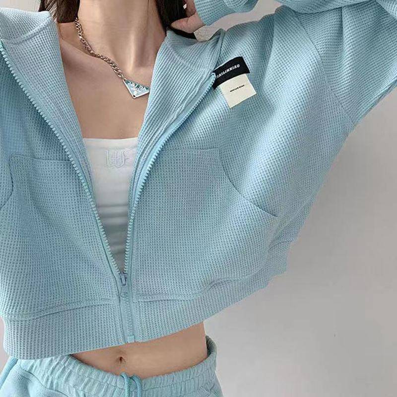 Damen Kapuzenpullover Kurz Sweatshirt Oversized Streetwear Hip Hop Harajuku Kapuzen Trainingsanzug Reißverschluss Jacke Cropped Sport Oberbekleidung M von Joom DACH