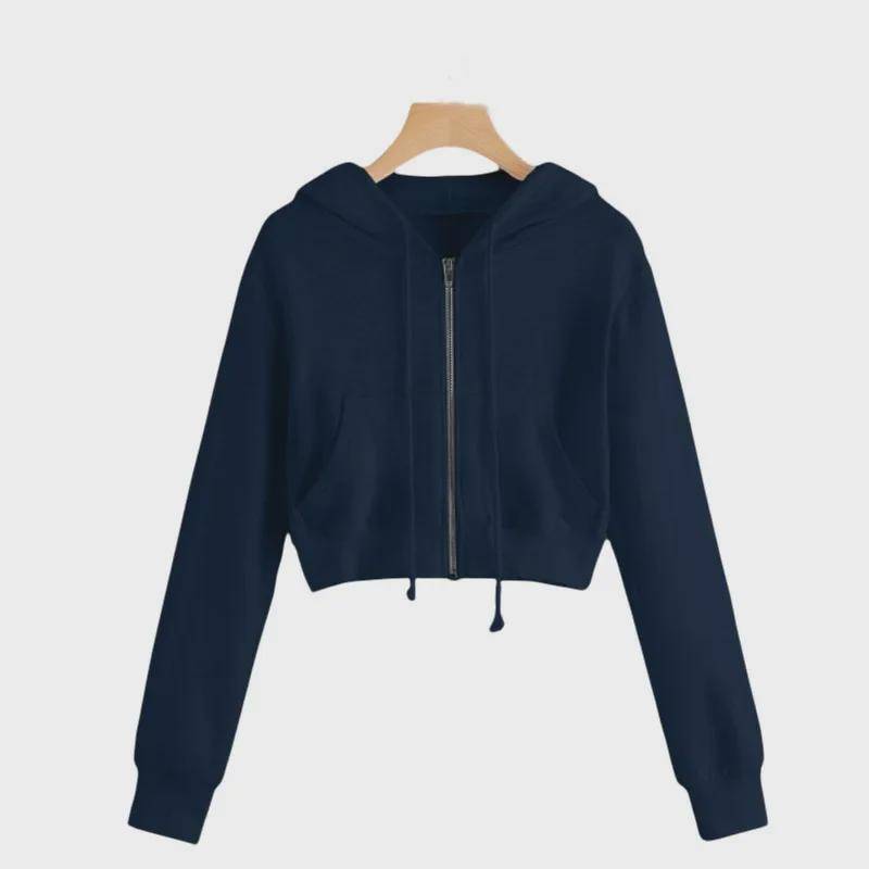 Damen Kapuzenpullover im koreanischen Stil: Frühlings-, Herbst-, Winter-Cardigan mit Reißverschluss und Samt-Kapuzenpullover-Trend S navy blau von Joom DACH