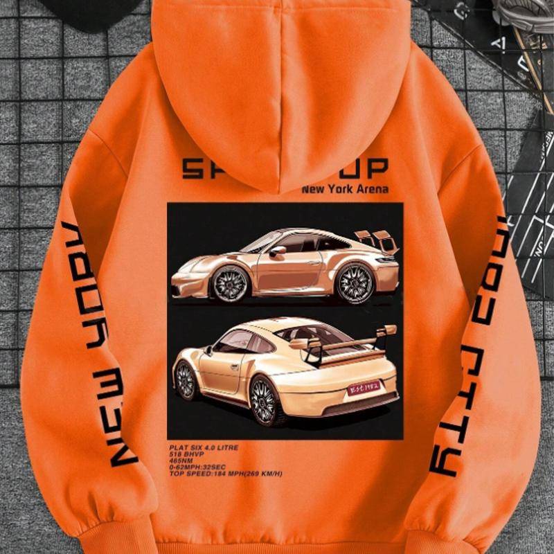 Damen Kapuzenpullover mit Automodell-Aufdruck, lockere Bluse, Sweatshirt, lässig, langärmelig 6XL orange von Joom DACH