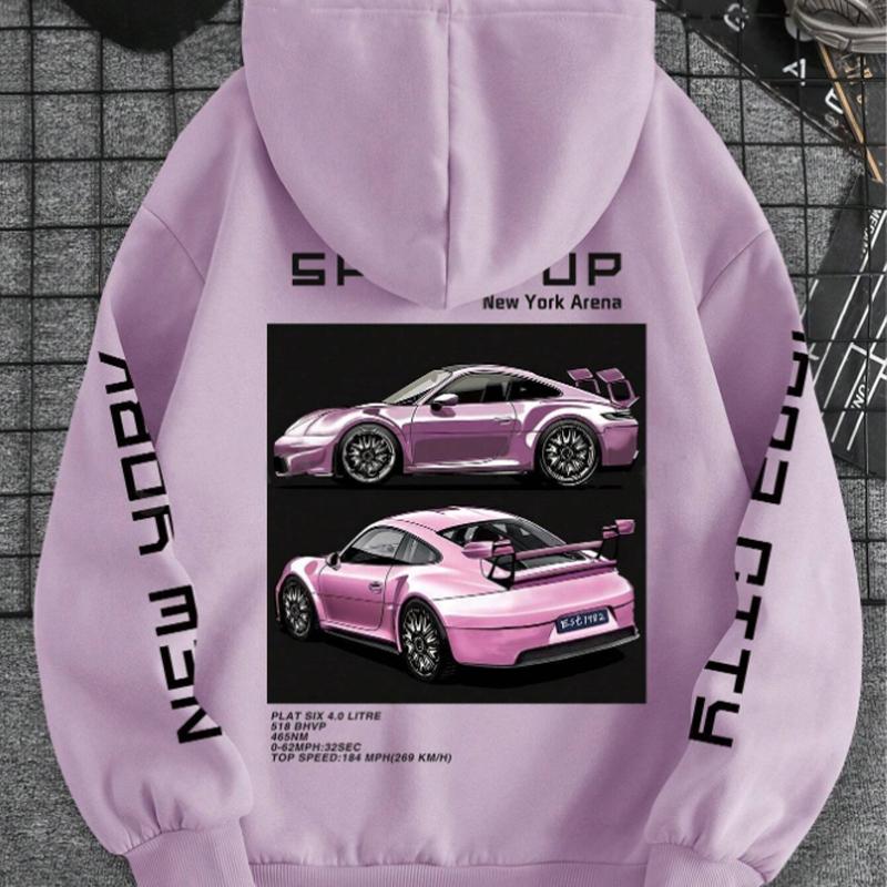 Damen Kapuzenpullover mit Automodell-Aufdruck, lockere Bluse, Sweatshirt, lässig, langärmelig 8XL violett von Joom DACH