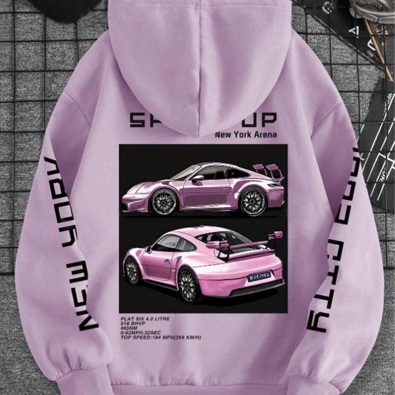 Damen Kapuzenpullover mit Automodell-Aufdruck, lockere Bluse, Sweatshirt, lässig, langärmelig 8XL violett von Joom DACH