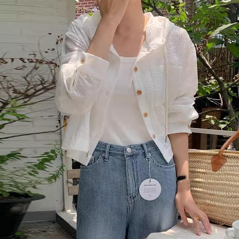 Damen Kapuzenshirt Einreihig Gestreift Sonnenschutz Cardigan Top 2XL weiß von Joom DACH