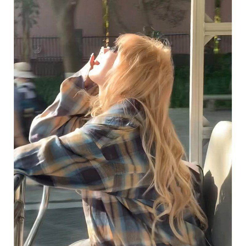 Damen Karierte Bluse Langarm Kariertes Hemd Basic Damen Koreanische Mode Kleidung XL blau von Joom DACH