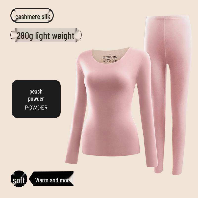 Damen Kaschmir Seide Thermo Unterwäsche Set - Nahtlos, Slim Fit, Rundhalsausschnitt für Herbst/Winter. XL 120-140 jin von Joom DACH