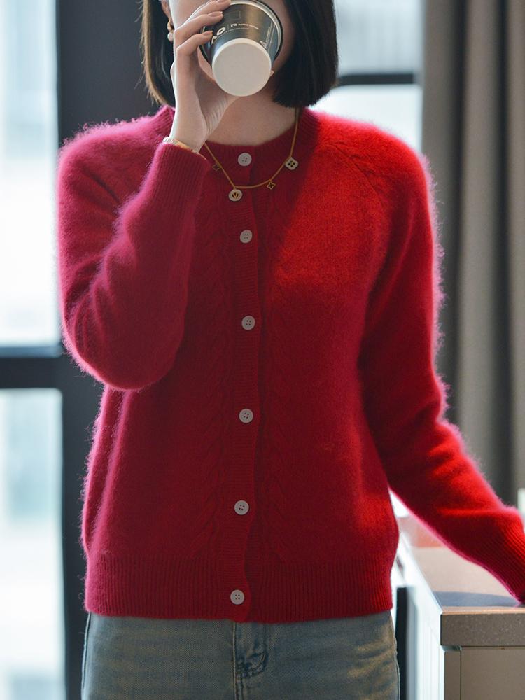 Damen Kaschmir Strickjacke Qinghe Kaschmir 30% Kaschmir 70% Wolle Herbst und Winter Kaschmir Strickjacke weich und warm M rot von Joom DACH