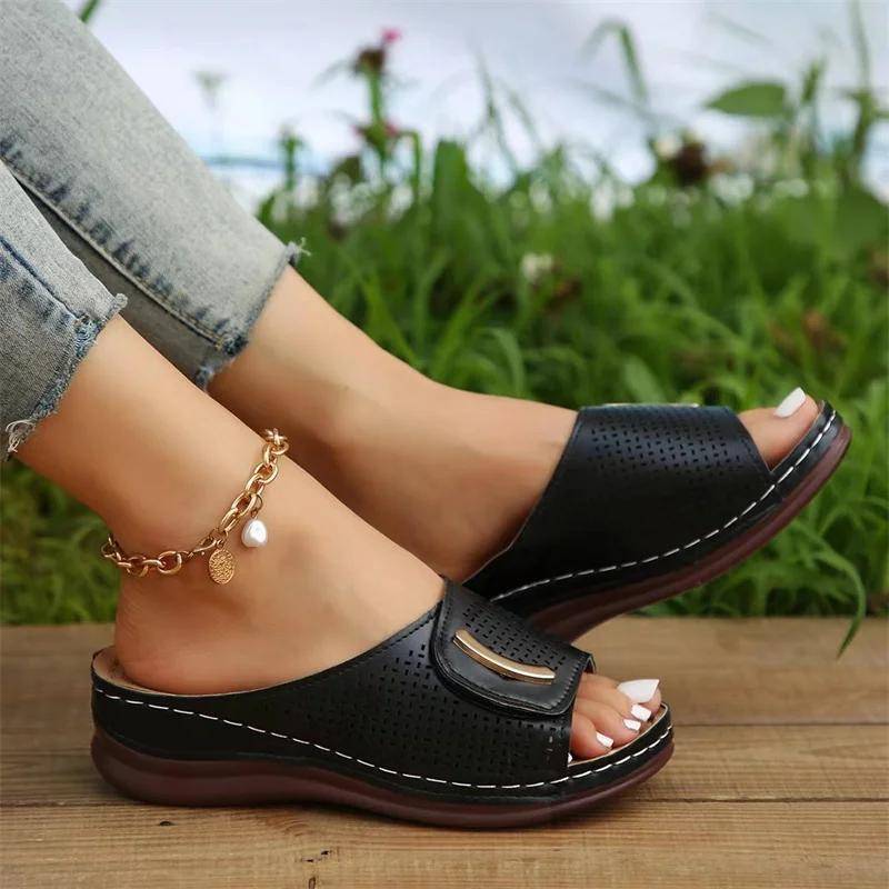 Damen Keilabsatz Pantoletten mit Ausschnitt Sommer Neue Damen Bequeme Atmungsaktive Plateau Sandalen Damen Rutschfeste Pantoletten Übergröße 42 42 von Joom DACH