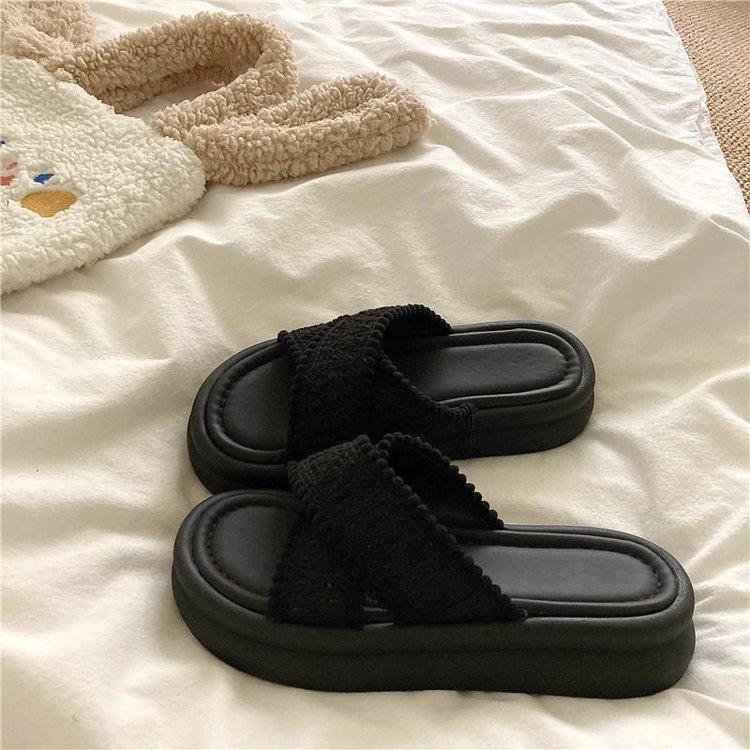 Damen Keilpantoletten Plateau Flip-Flops Weich Bequem Lässig Dick besohlt Schuhe Outdoor Strandsandalen Damen Pantoletten 35 schwarz von Joom DACH