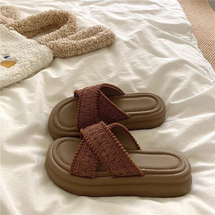 Damen Keilpantoletten Plateau Flip-Flops Weich Bequem Lässig Dick besohlt Schuhe Outdoor Strandsandalen Damen Pantoletten 40 braun von Joom DACH