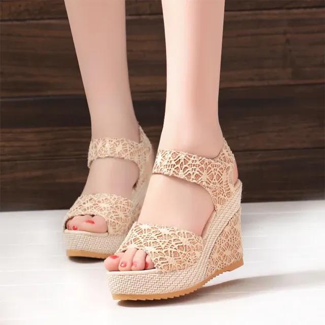 Damen Keilsandalen Sommermode Mesh Peep Toe Plateau High Heel Damen Sandalen 41 gold von Joom DACH