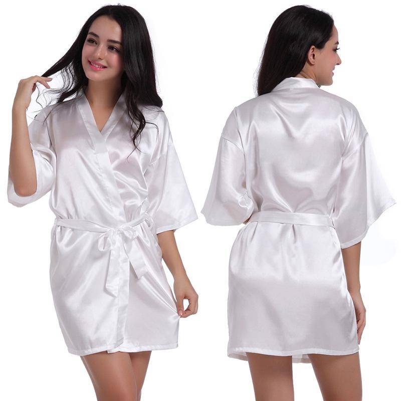 Damen-Kimono-Bademantel aus Seidenimitat-Satin – Glänzender, einfarbiger, kurzer Sommerbademantel XXXL weiß von Joom DACH