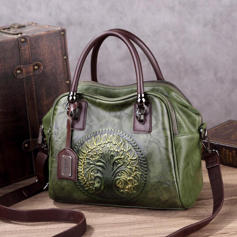 Damen Kissenbeutel im chinesischen Stil - Geprägte Mode Große Kapazität Hundert Retro Mehrfach-Taschen Umhänge-/Schultertasche olivgrüne von Joom DACH