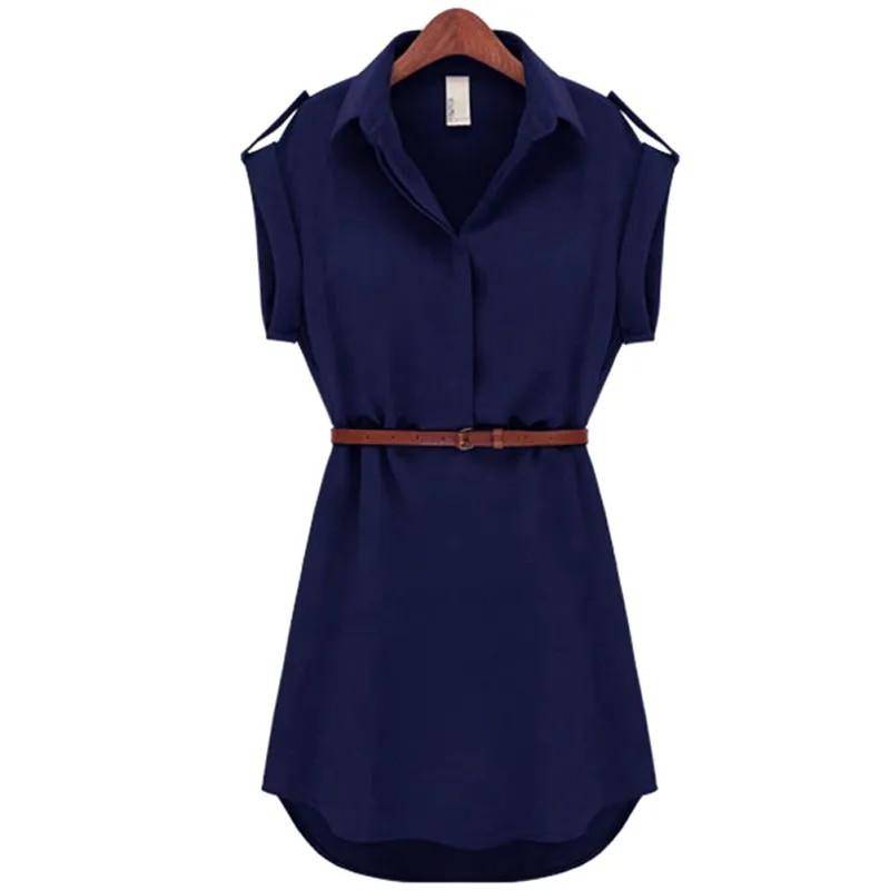 Damen Kleid A-Linie Chiffon Casual Fashion Kurzarm OL Kleid mit Gürtel Kleider S dunkelblau von Joom DACH