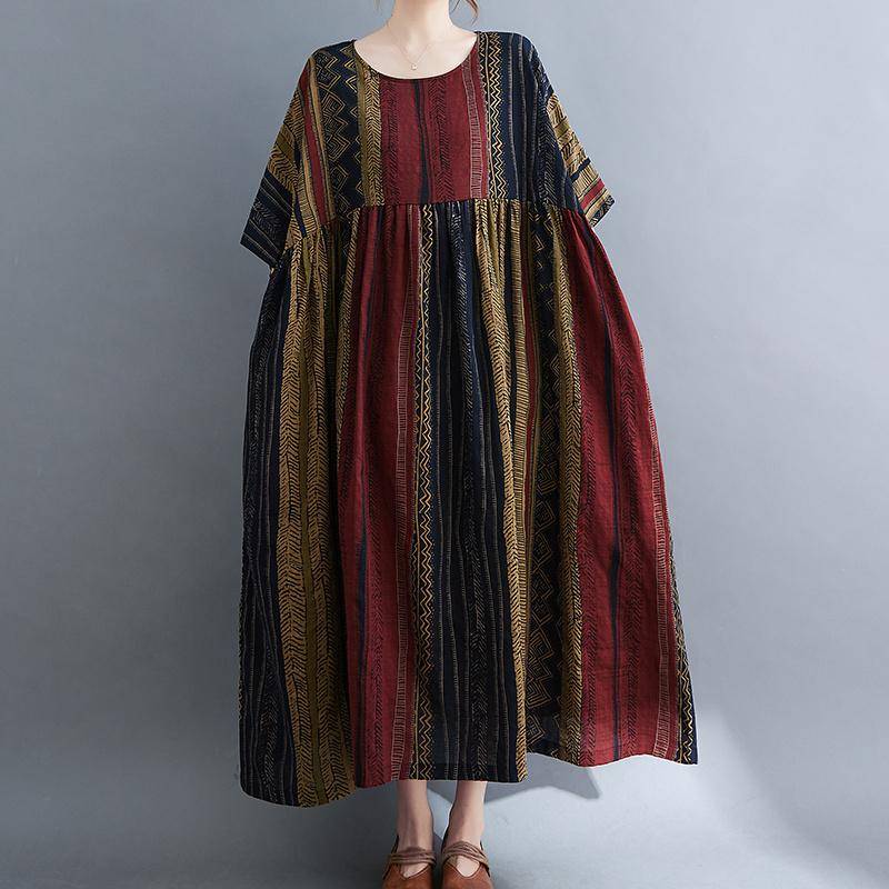 Damen Kleid Sommer Übergröße Strand Sommerkleid Leinen Bohemian Print Blumen Mode Lady Vestidos Lose Beiläufige Lange Kleid Übergröße One Size rot von Joom DACH