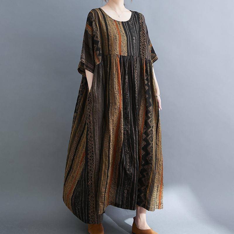 Damen Kleid Sommer Übergröße Strand Sommerkleid Leinen Bohemian Print Blumen Mode Lady Vestidos Lose Beiläufige Lange Kleid Übergröße One Size von Joom DACH