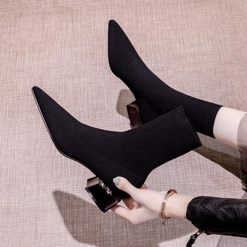 Damen Kleid spitze mittelhohe Stiefeletten weibliche gestrickte Blockabsätze niedrige Absätze hohe Socken Schuhe 40 schwarz Damen Kleid spitze mittelhohe Stiefeletten weibliche gestrickte Blockabsätze niedrige Absätze hohe Socken Schuhe 40 schwarz von Joom DACH