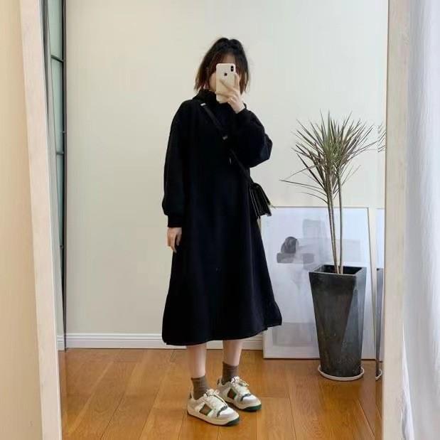 Damen Kleider Locker Herbst Winter Lang Wollrock Über dem Knie Kapuzen One size schwarz von Joom DACH