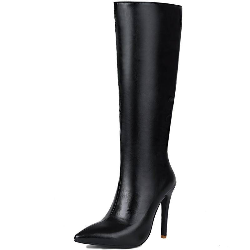 Damen Kniehohe Stiefel Spitzzehe Dünner Hoher Absatz Winter Party Schuhe Damen Rot Schwarz Blau Lange Stiefel Schuhe Übergröße Schuhe 46 schwarz von Joom DACH