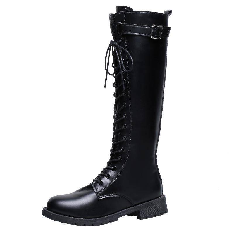 Damen Knight Boots 2024 Herbst/Winter: Gürtelschnalle, quadratischer Absatz, Reißverschluss-Design, erhältlich in großen Größen Size 37 schwarz von Joom DACH