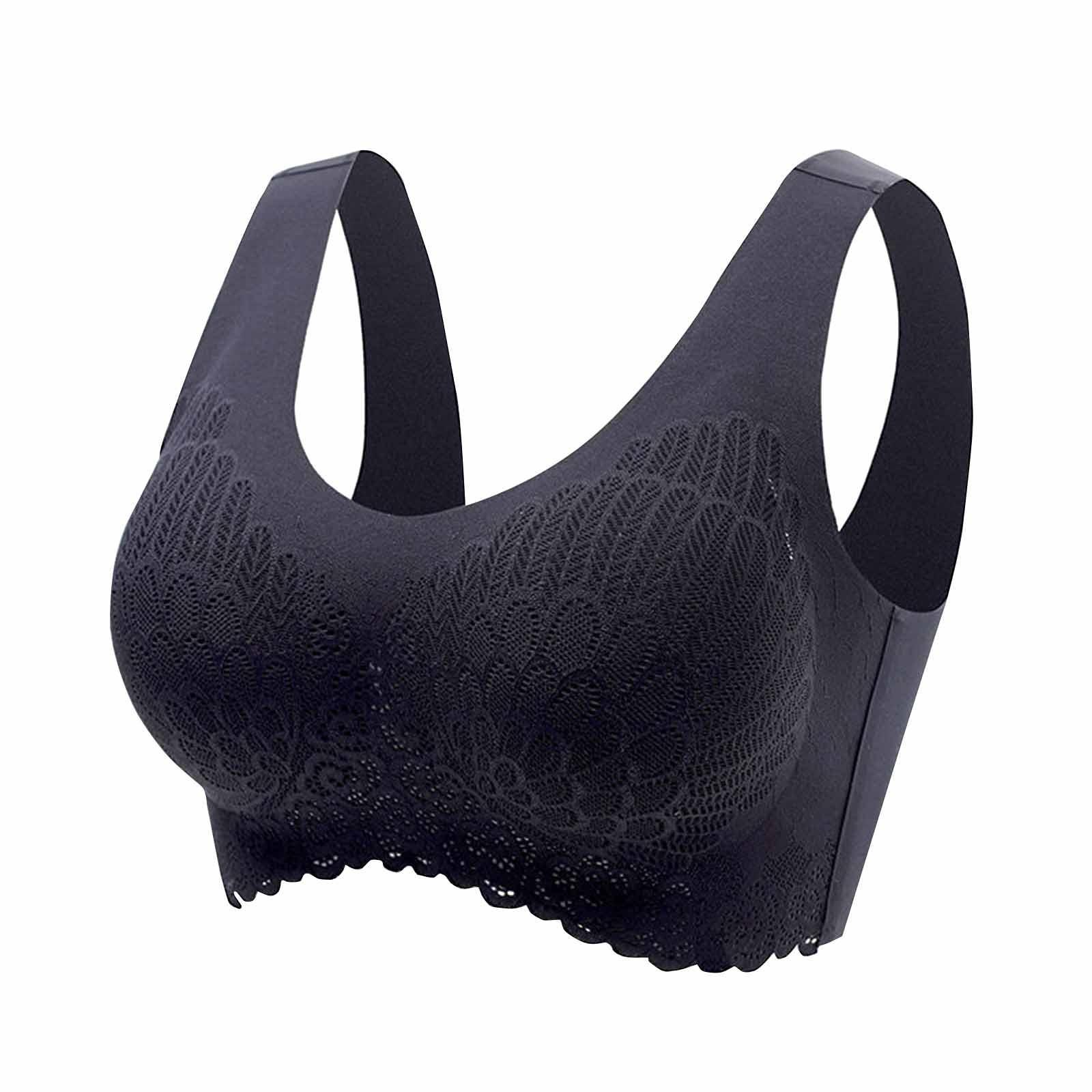 Damen Komfort BH Ohne Bügel Sport BH Gepolsterter Spitzen BH Weich Nahtlos Stretch Bustier Klassisches Top XL schwarz von Joom DACH